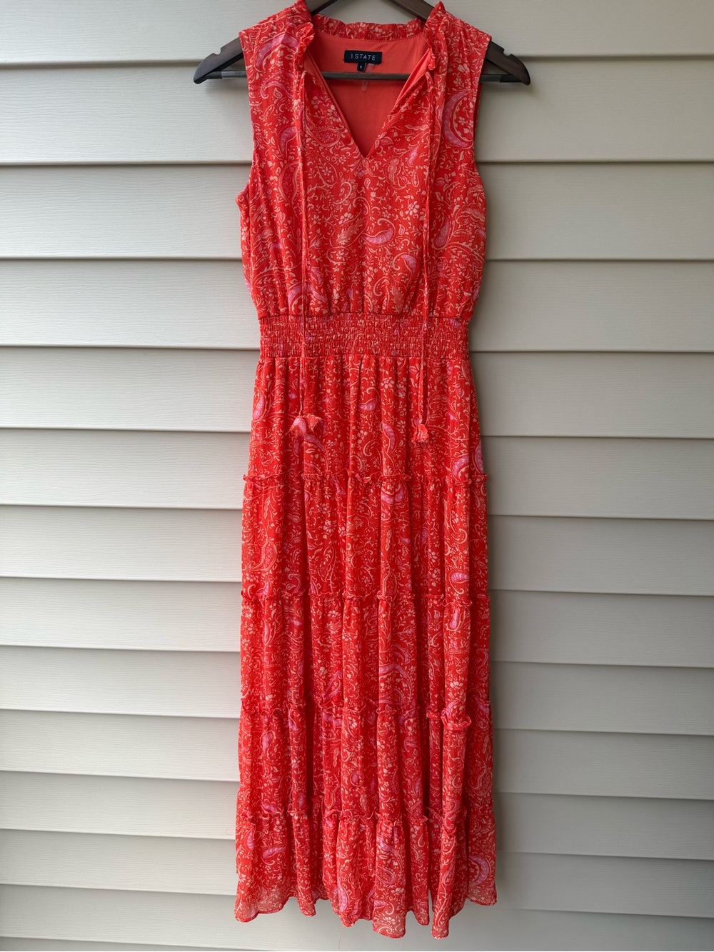 1.STATE Orange Paisley Tiered Maxi Dress – Small